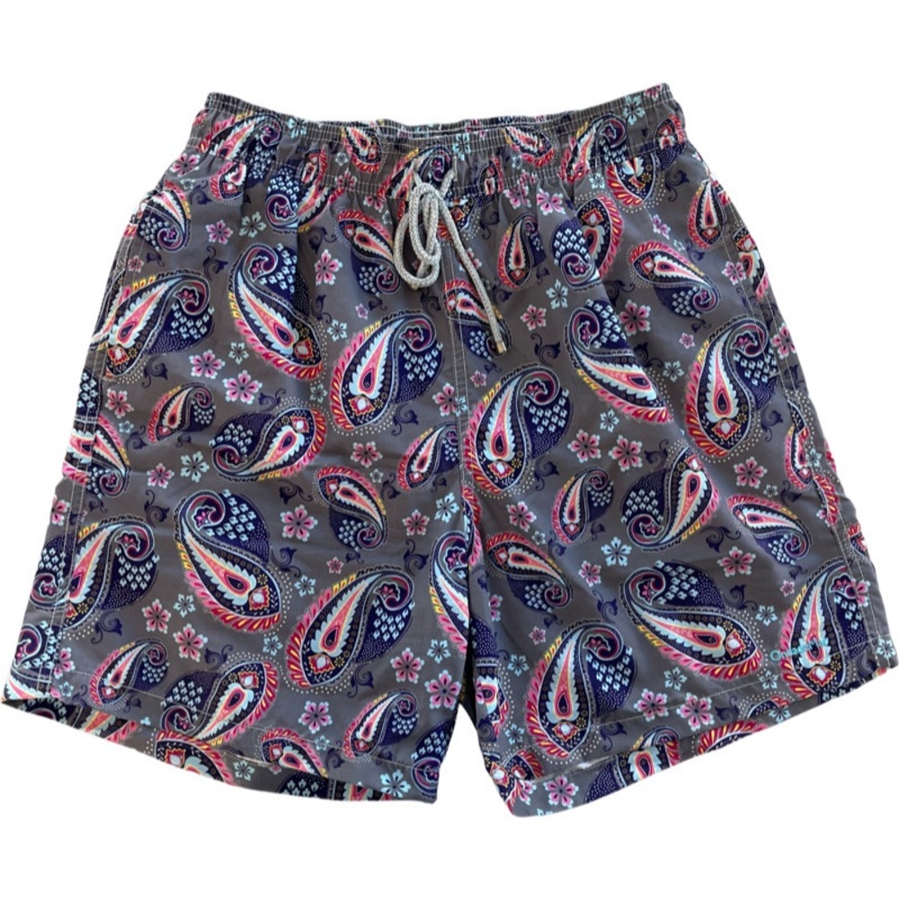 OndadeMar Swim Trunks. Paisley Print. Gray, purple. M